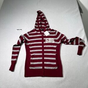 G By Guess Hoodie Womens Large White Red Striped Alexa Logo Beaded Full Zip